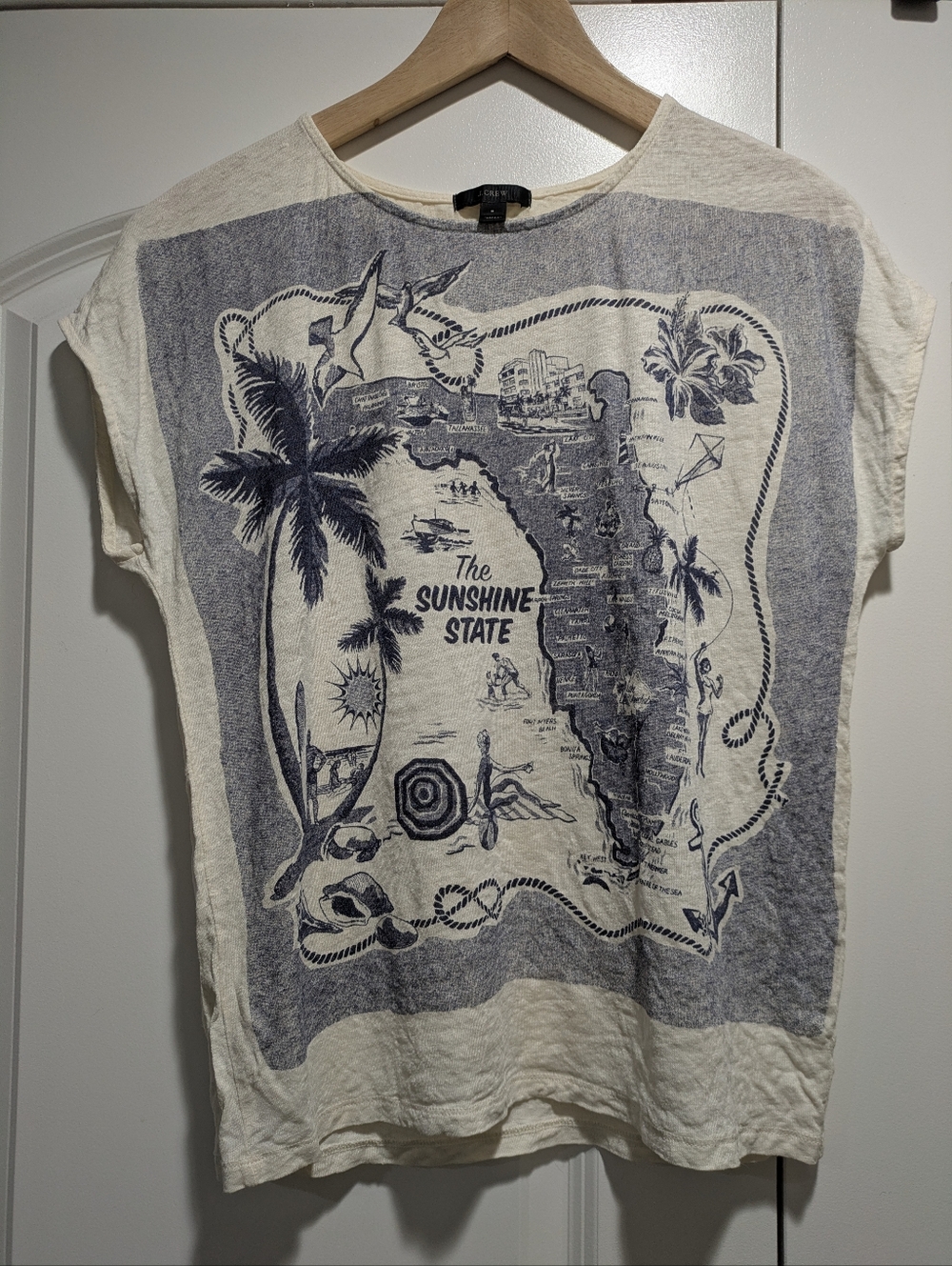 J. Crew Linen Florida Destination 'Sunshine State' Graphic Tee Sz S